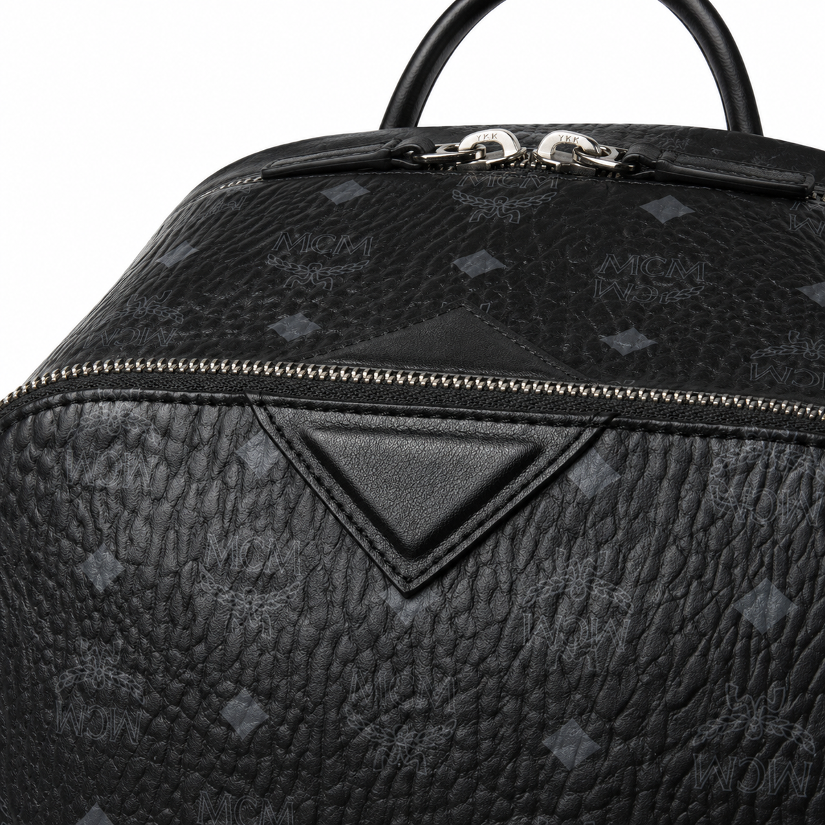 MCM Stark Medium Backpack in All-Black Visetos – Classic Monogram Backpack with Triangle Logo, Gunmetal Hardware, 42x30.5x18.5cm