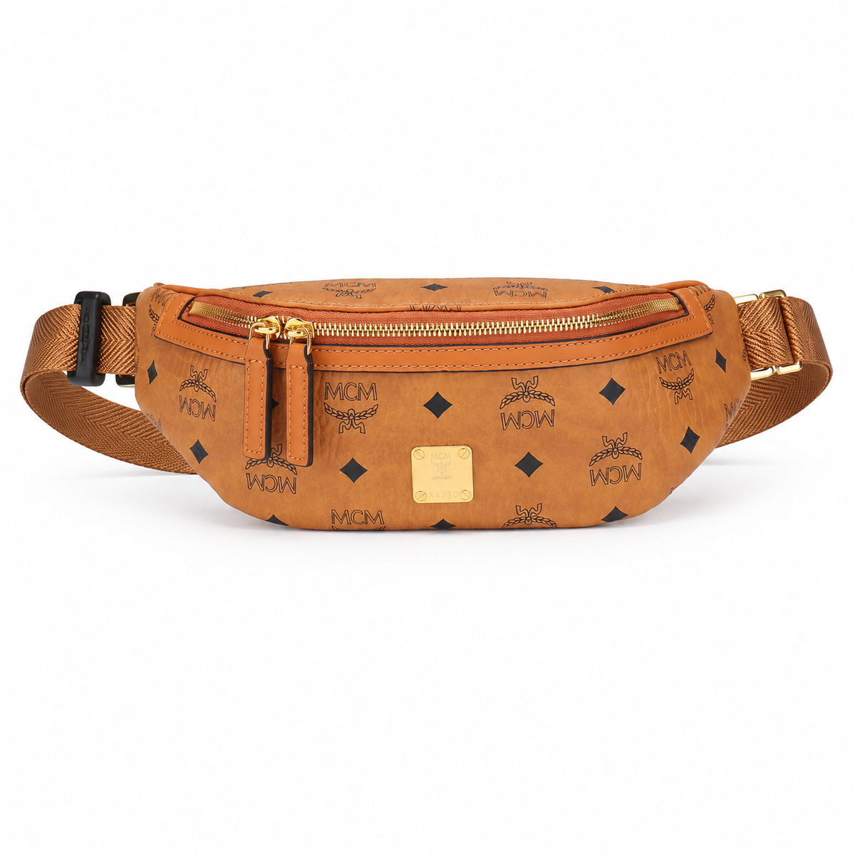 MCM Visetos Belt Bag in Cognac – Signature Monogram Coated Canvas Waist Bag with Gold Logo Plaque
