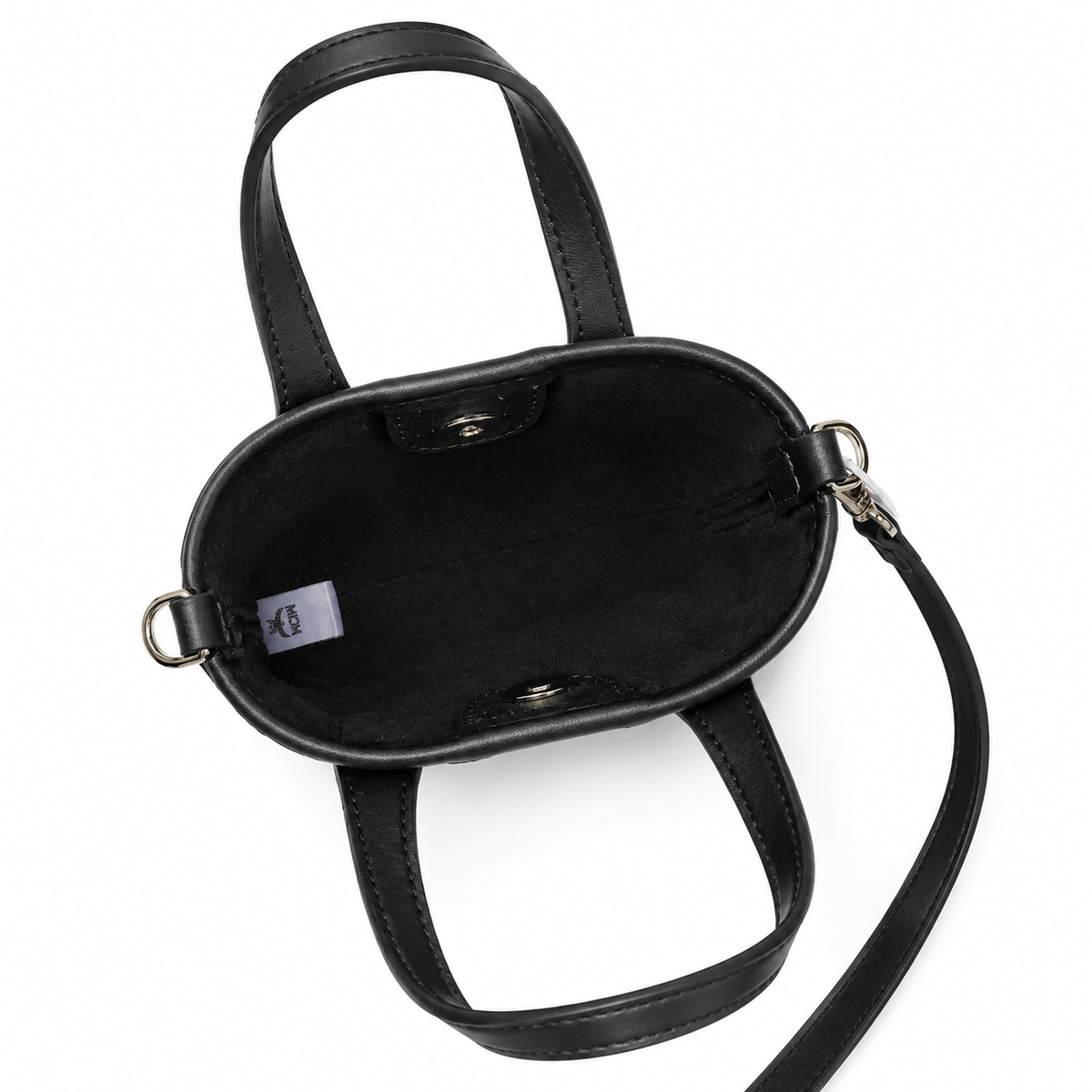 MCM Liz Visetos Mini Tote Bag – Black with Gold Plaque & Detachable Strap