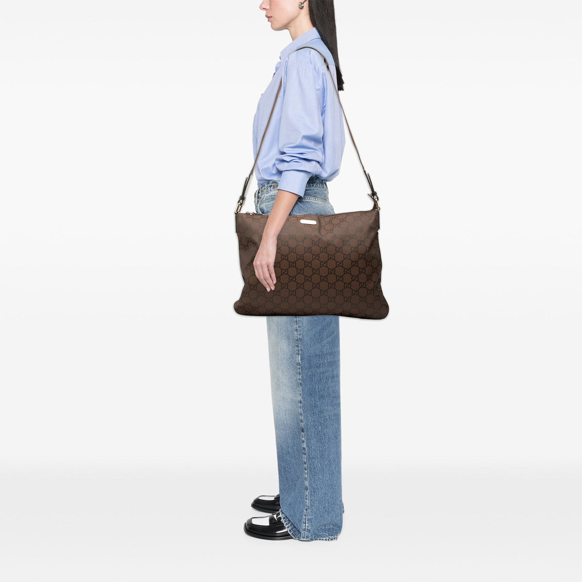 Zip Top Messenger Bag GG Coated Canvas Large