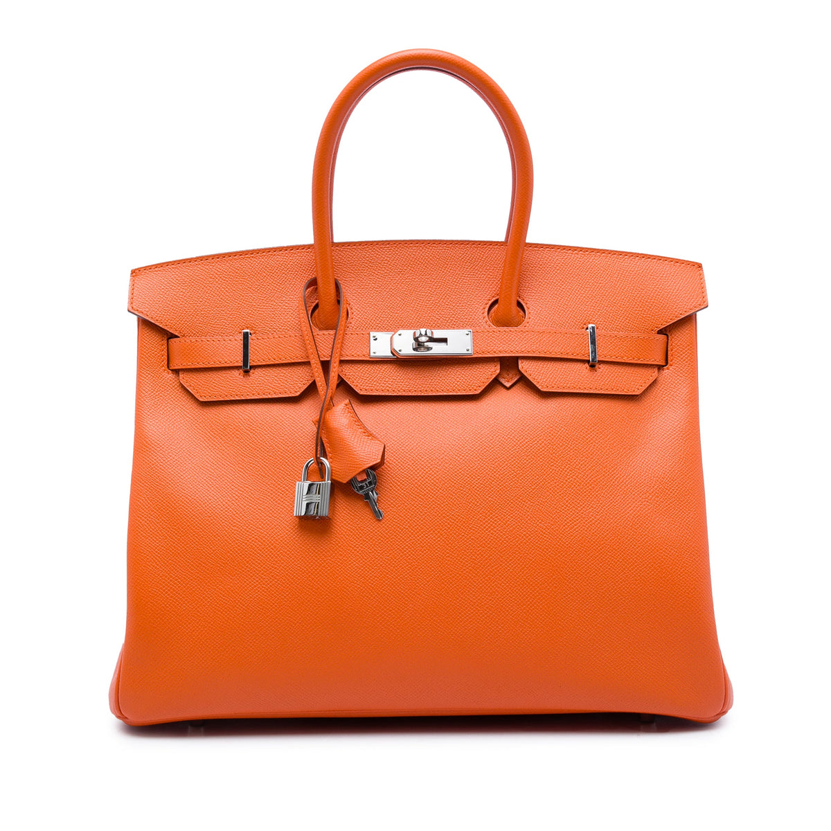 Birkin Handbag Orange Epsom with Palladium Hardware 35