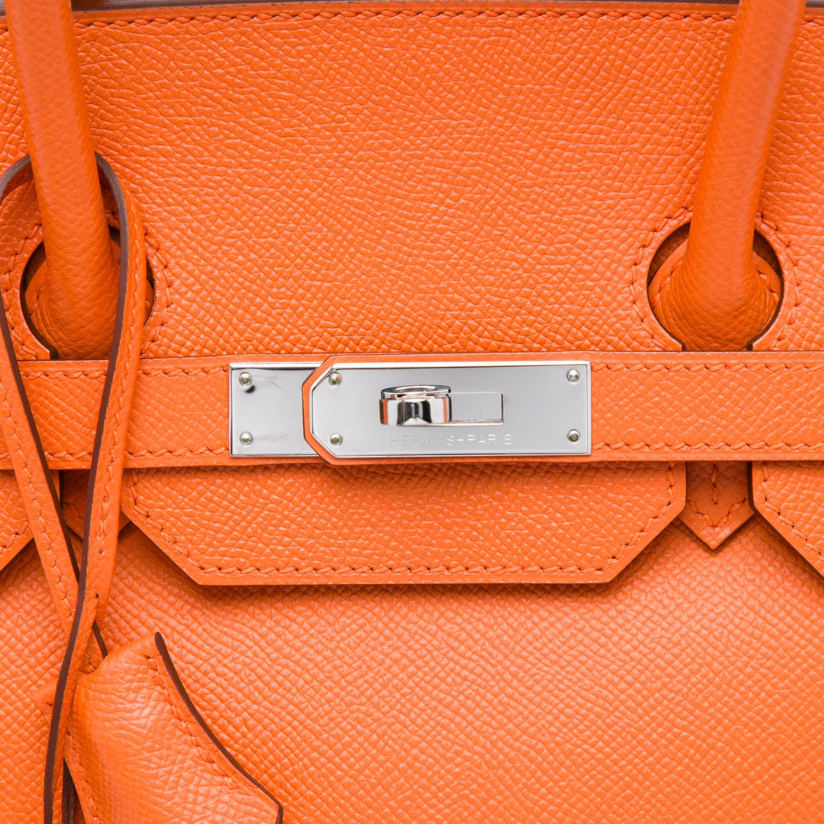 Birkin Handbag Orange Epsom with Palladium Hardware 35