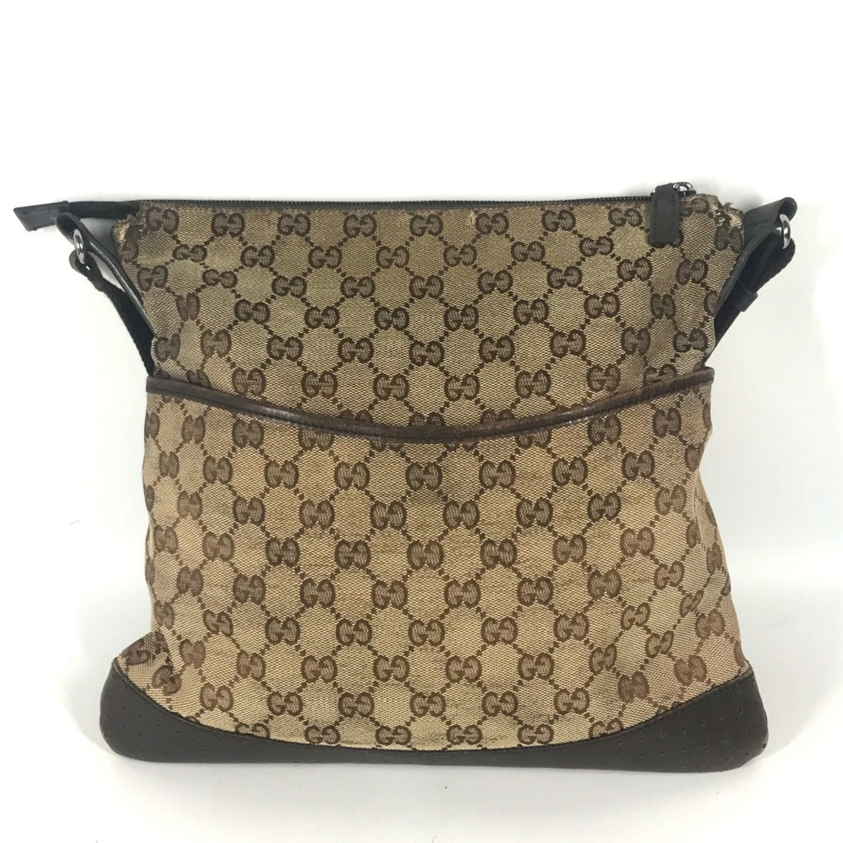 Zip Messenger Bag GG Canvas with Perforated Leather Medium