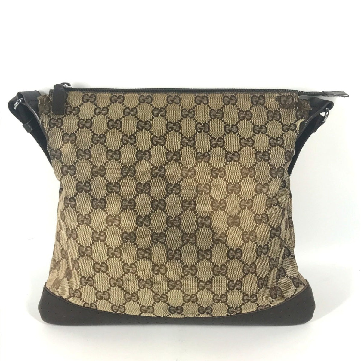 Zip Messenger Bag GG Canvas with Perforated Leather Medium
