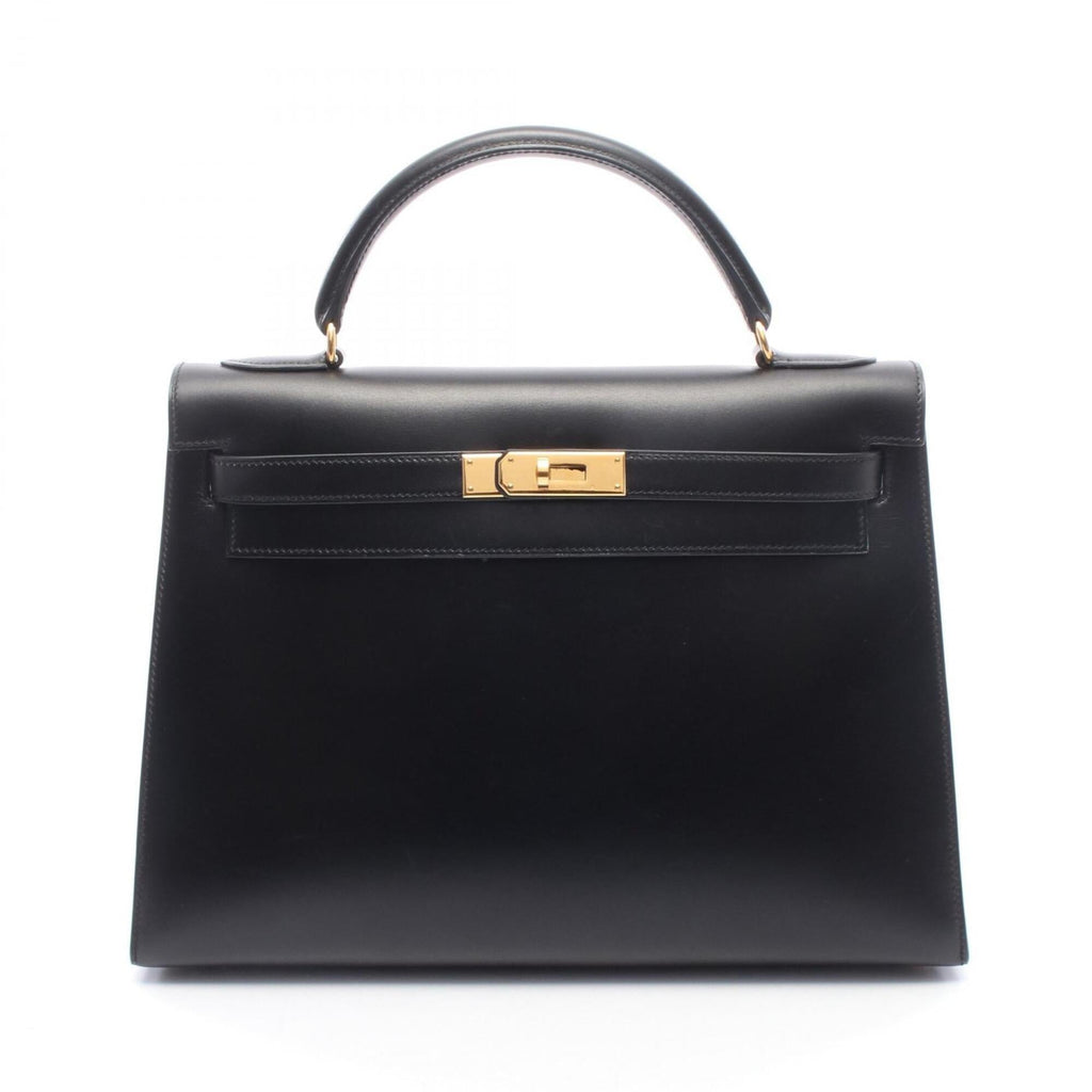 Kelly Handbag Black Box Calf with Gold Hardware 32
