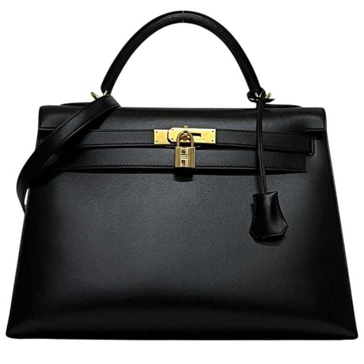 Kelly Handbag Black Box Calf with Gold Hardware 32