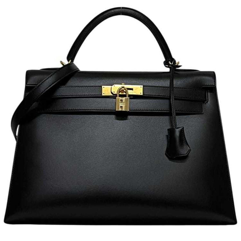 Kelly Handbag Black Box Calf with Gold Hardware 32