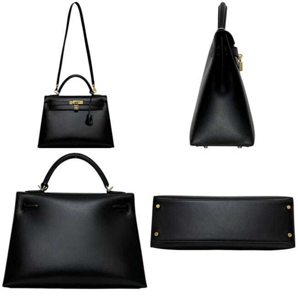 Kelly Handbag Black Box Calf with Gold Hardware 32