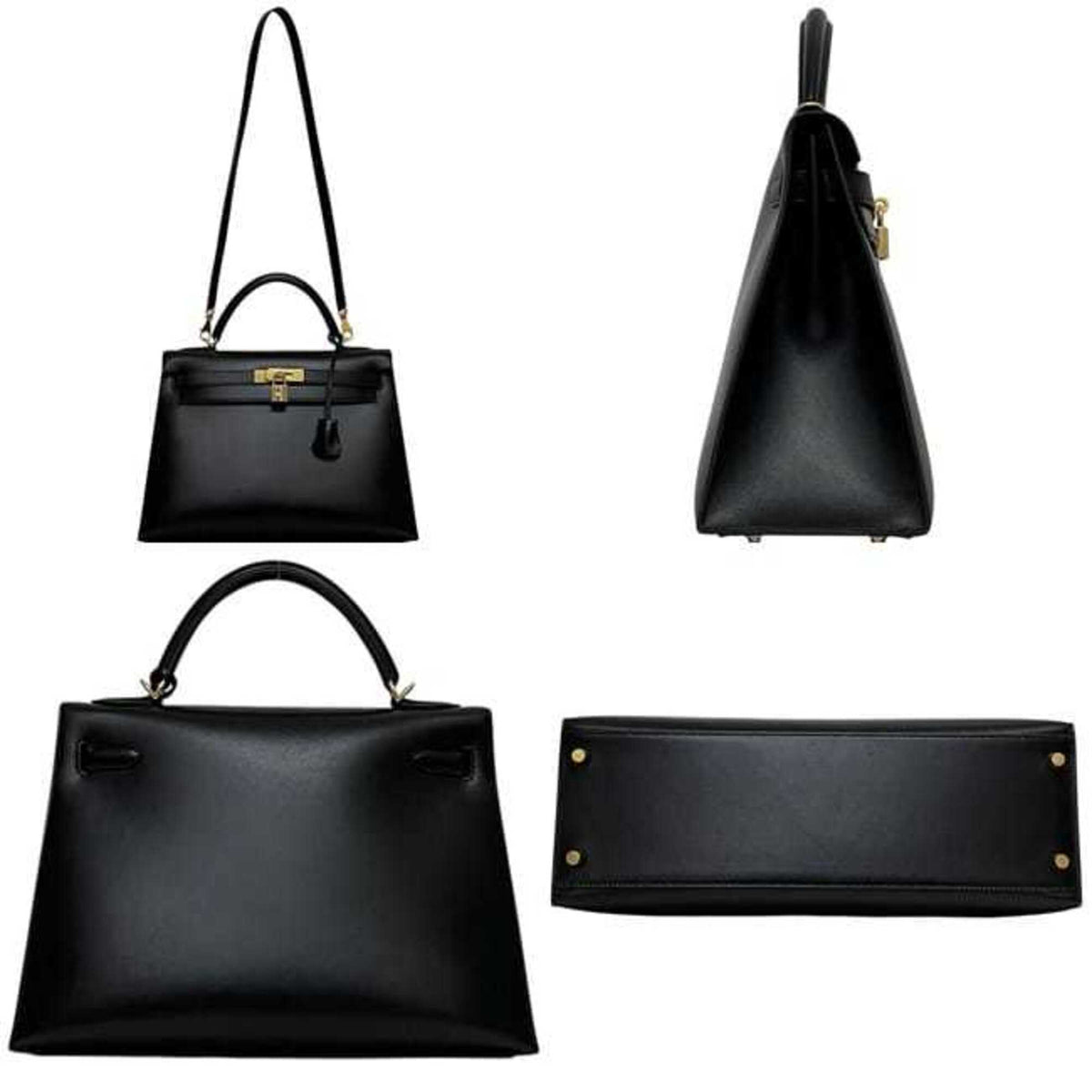 Kelly Handbag Black Box Calf with Gold Hardware 32