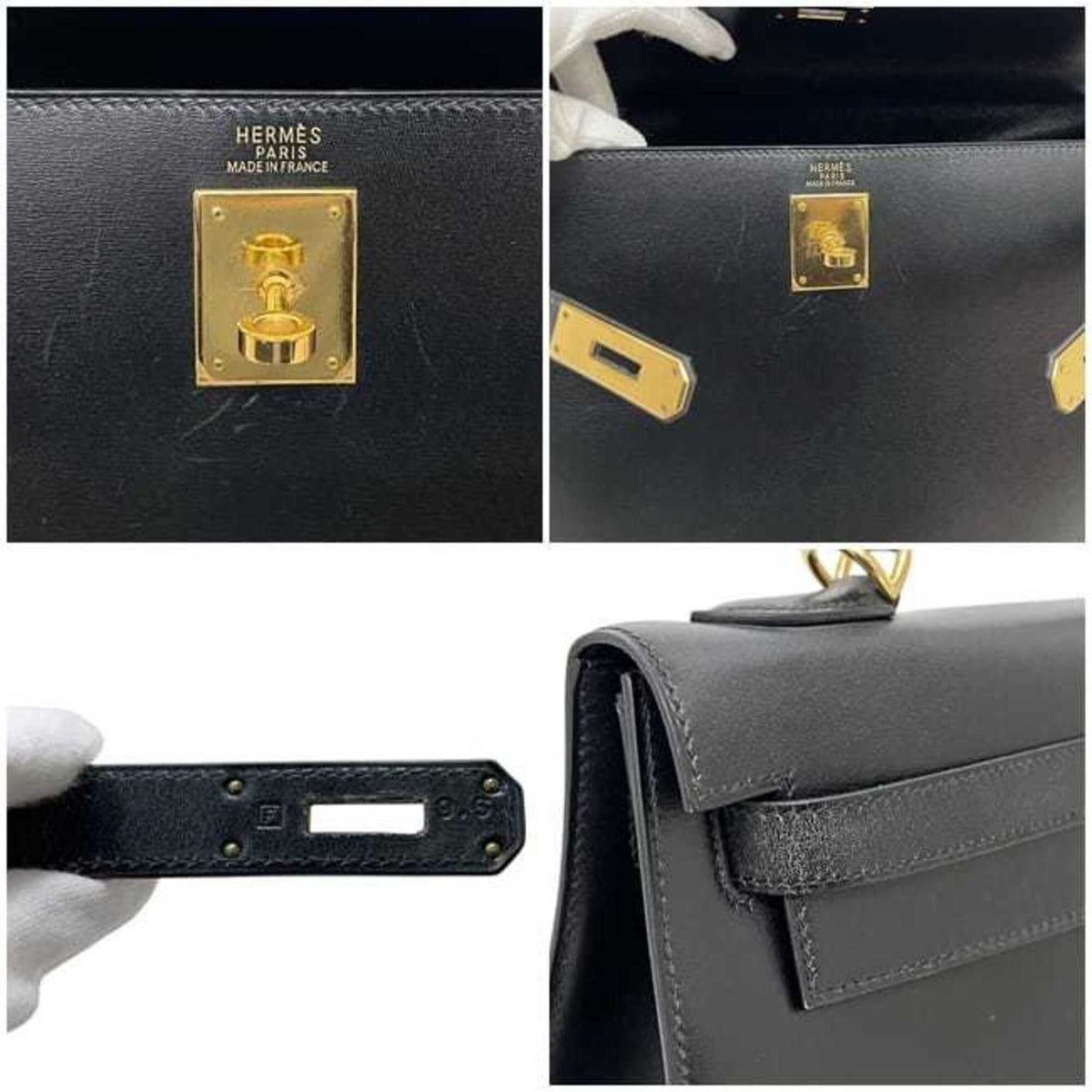 Kelly Handbag Black Box Calf with Gold Hardware 32