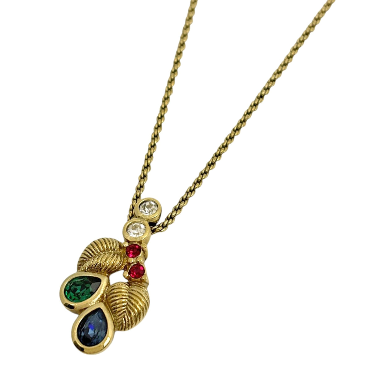 Leaf Pendant Necklace Gold and Rhinestone