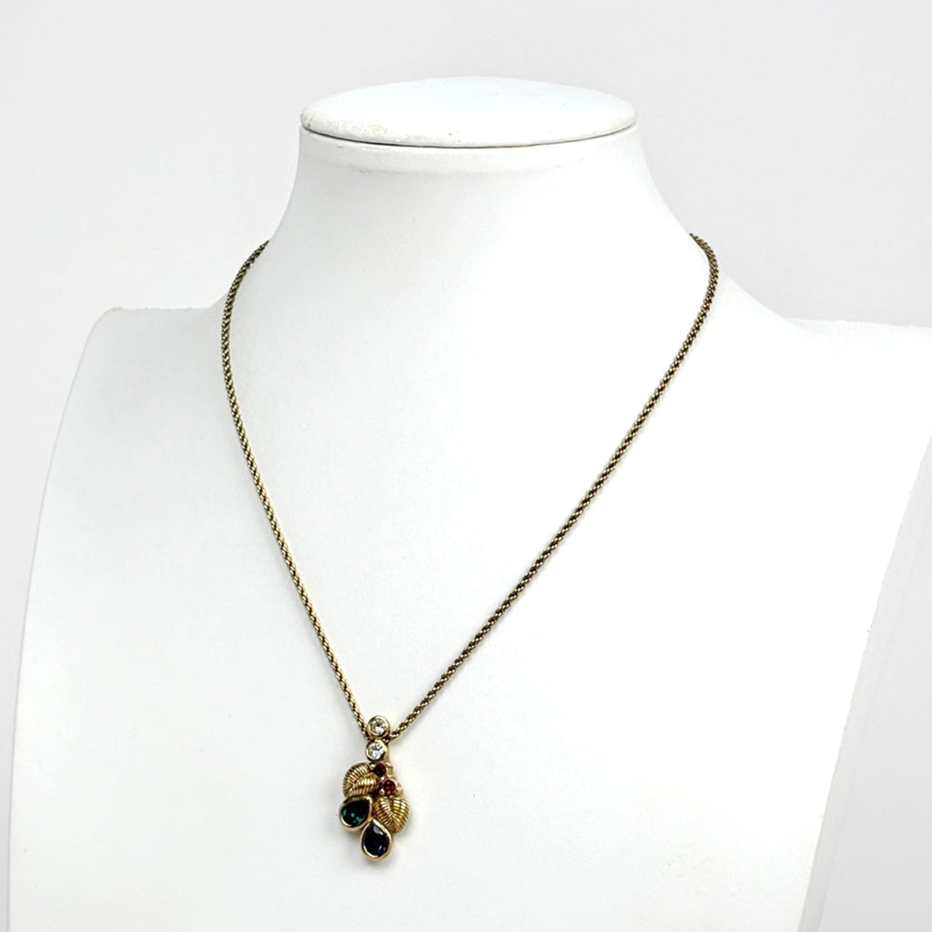Leaf Pendant Necklace Gold and Rhinestone