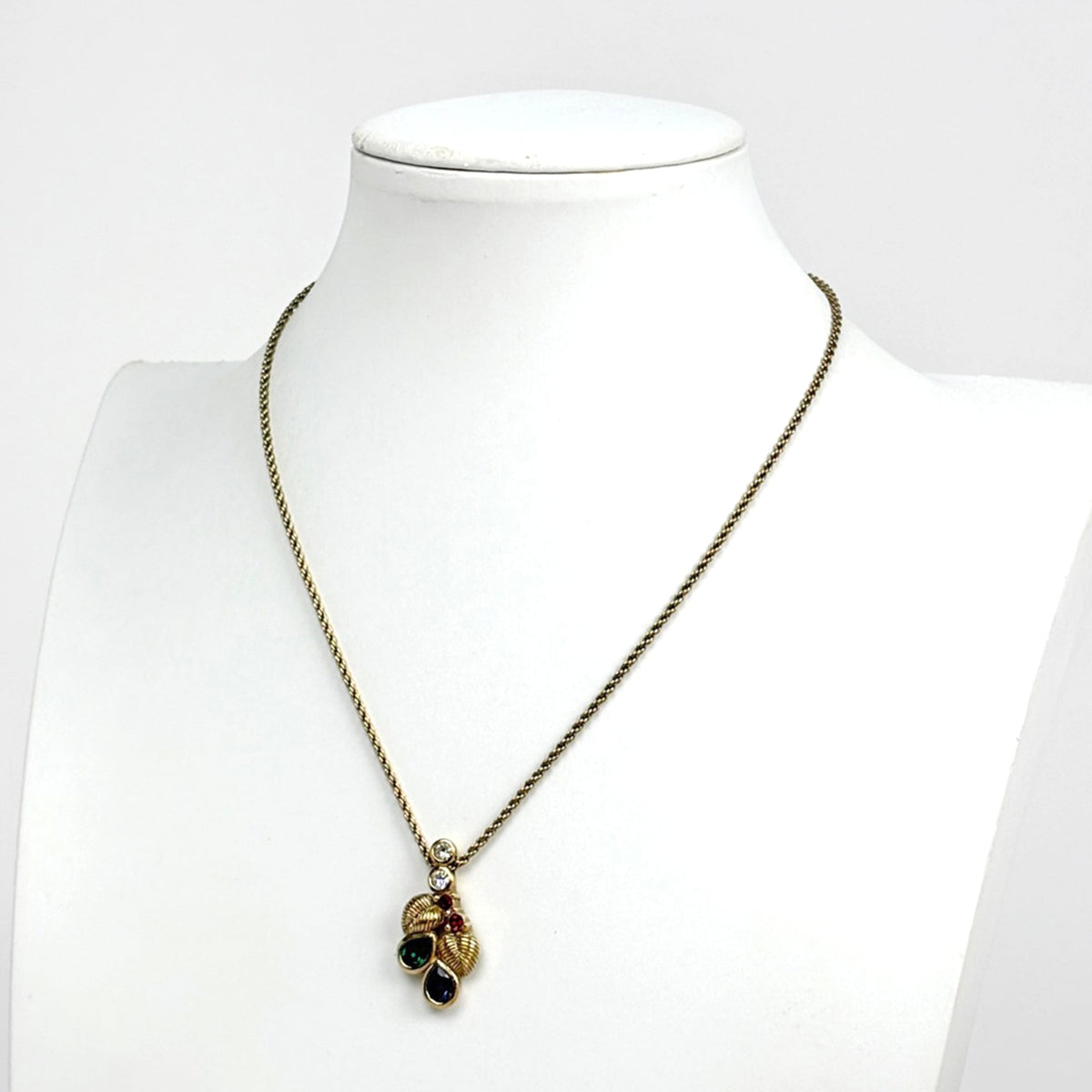 Leaf Pendant Necklace Gold and Rhinestone