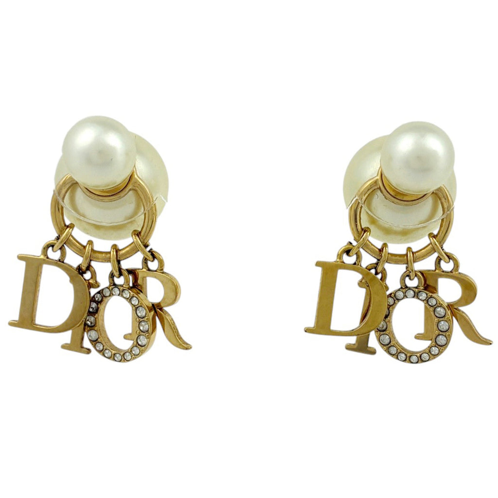 Pearl Earrings Metal and Rhinestone