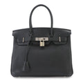 Birkin Handbag Black Clemence with Palladium Hardware 30