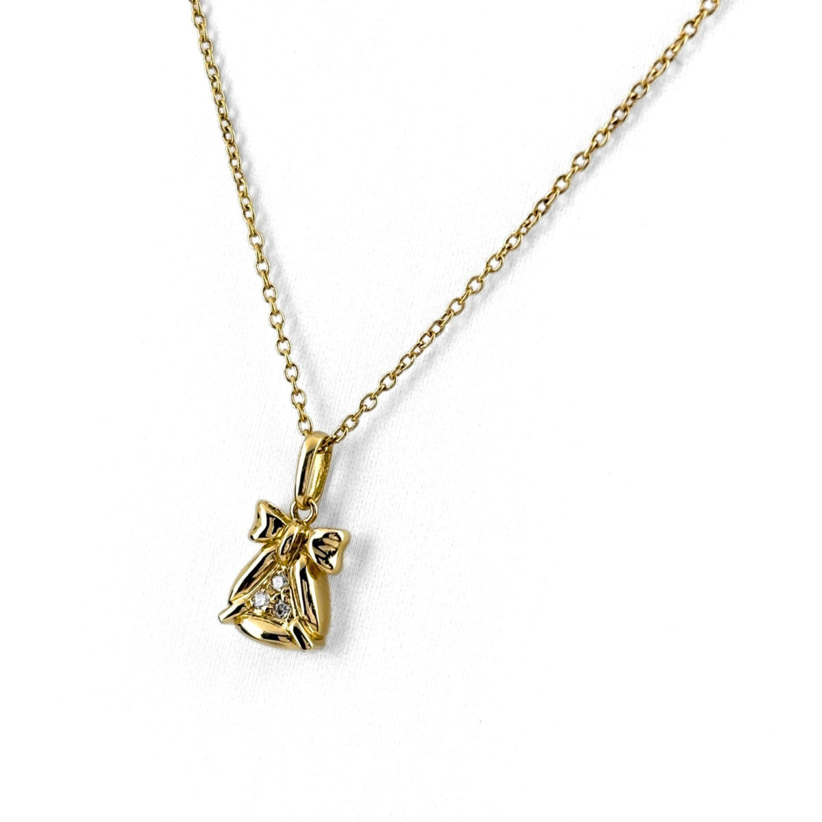 Ribbon Motif Pendant Necklace 18K Yellow Gold with Diamond