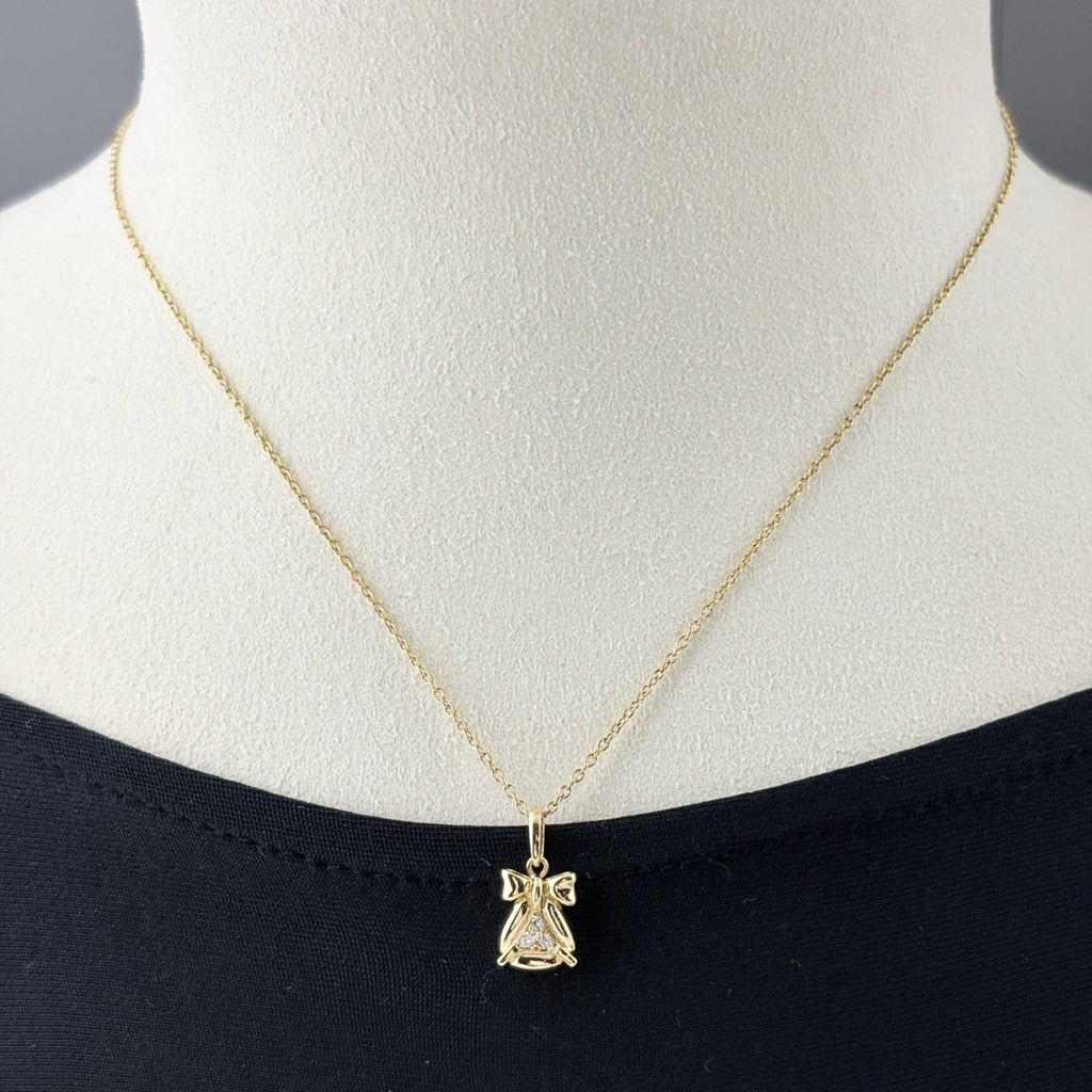 Ribbon Motif Pendant Necklace 18K Yellow Gold with Diamond