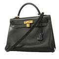 Kelly Handbag Black Box Calf with Gold Hardware 32