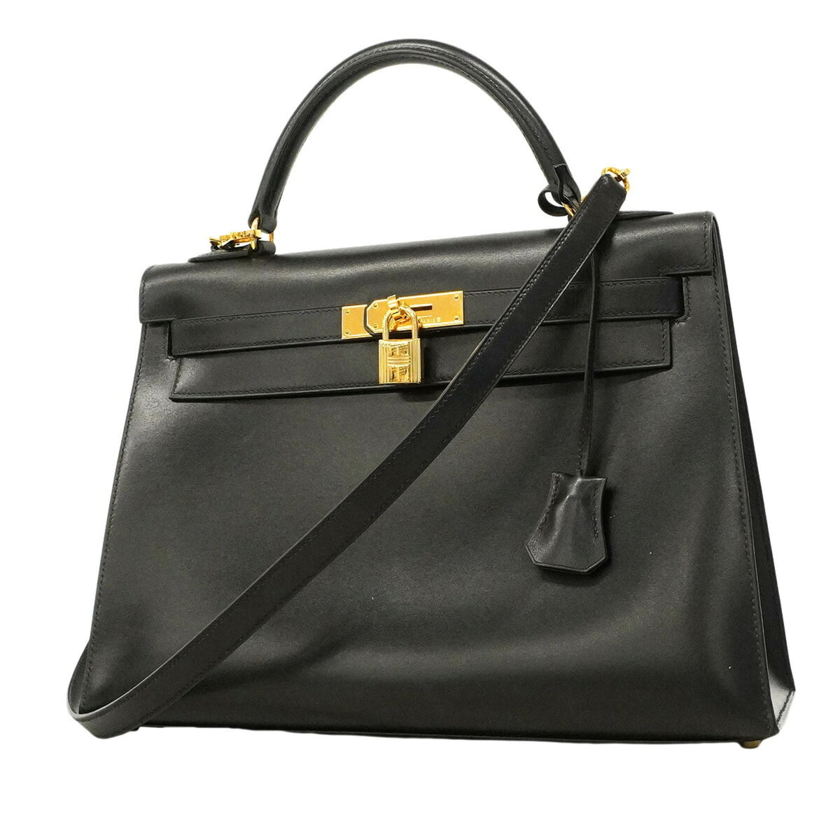 Kelly Handbag Black Box Calf with Gold Hardware 32