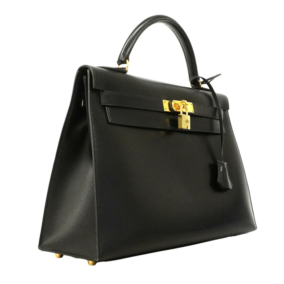 Kelly Handbag Black Box Calf with Gold Hardware 32