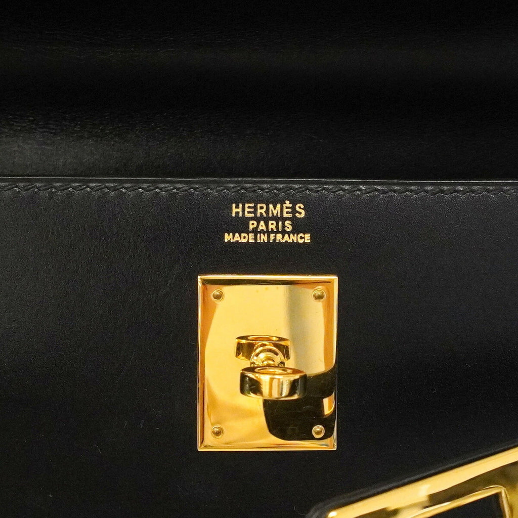 Kelly Handbag Black Box Calf with Gold Hardware 32