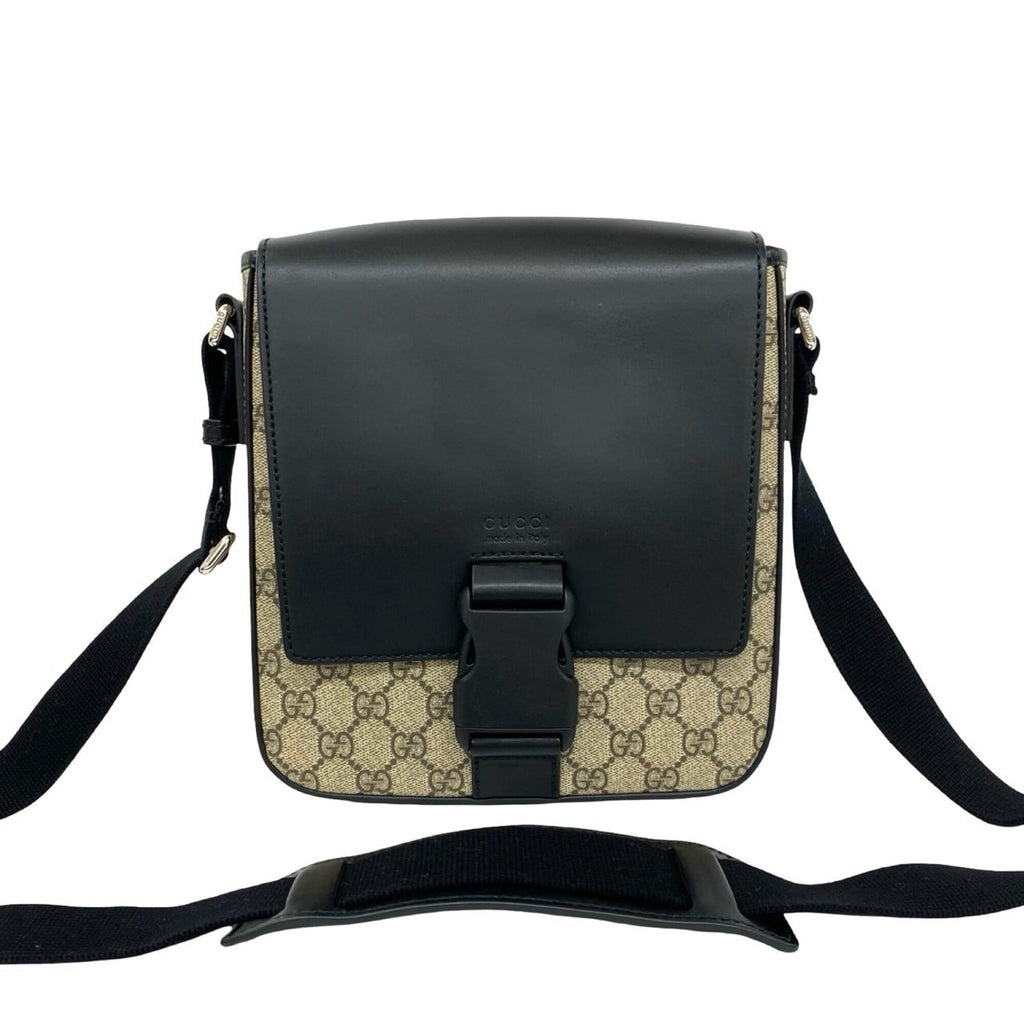 Buckle Flap Messenger Bag GG Coated Canvas with Leather Medium