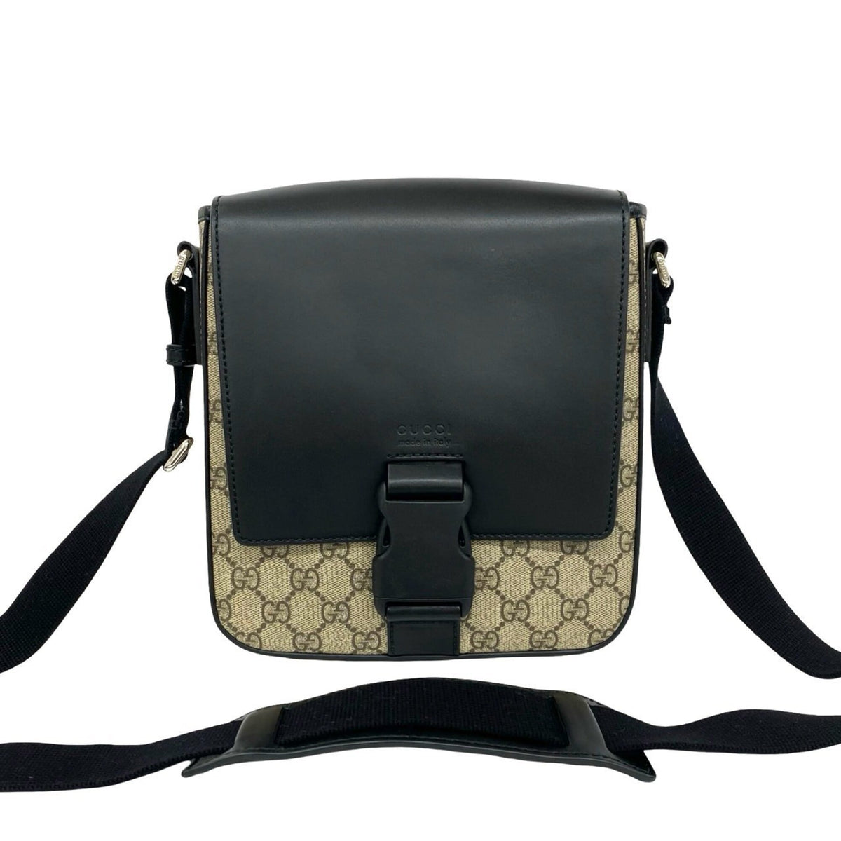 Buckle Flap Messenger Bag GG Coated Canvas with Leather Medium