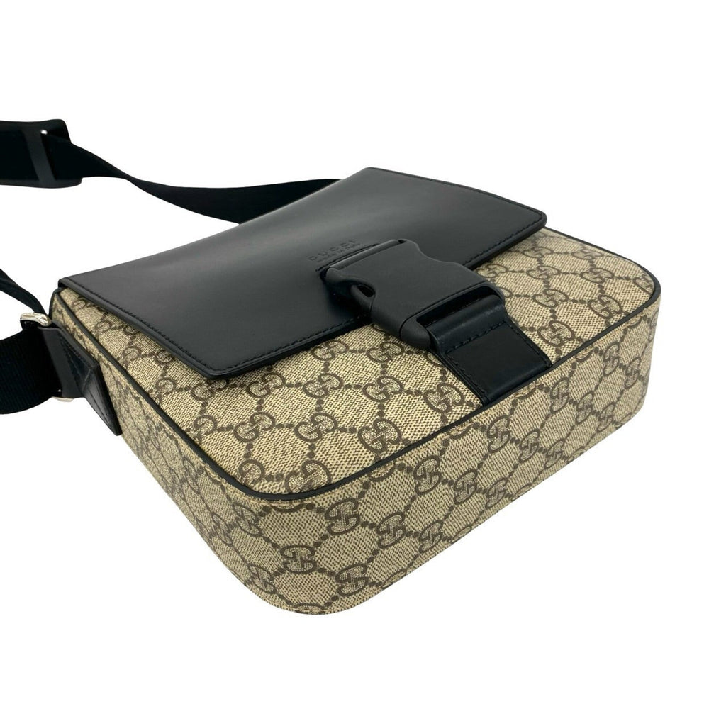 Buckle Flap Messenger Bag GG Coated Canvas with Leather Medium