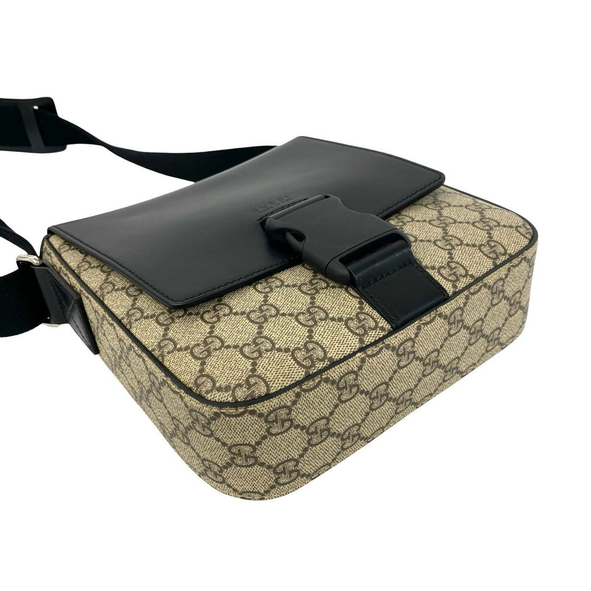 Buckle Flap Messenger Bag GG Coated Canvas with Leather Medium