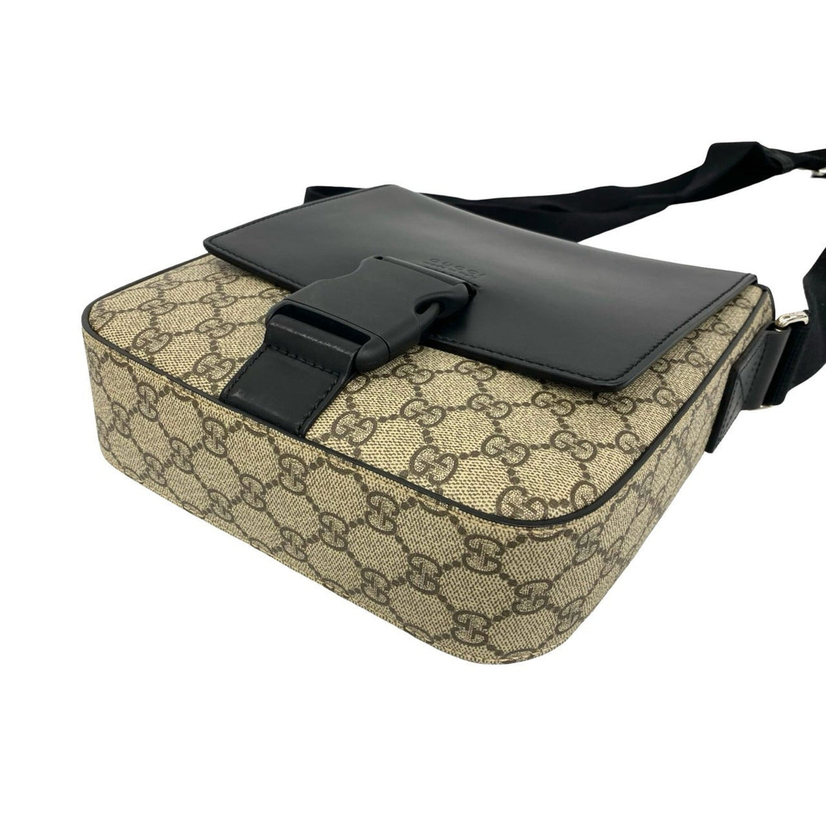 Buckle Flap Messenger Bag GG Coated Canvas with Leather Medium
