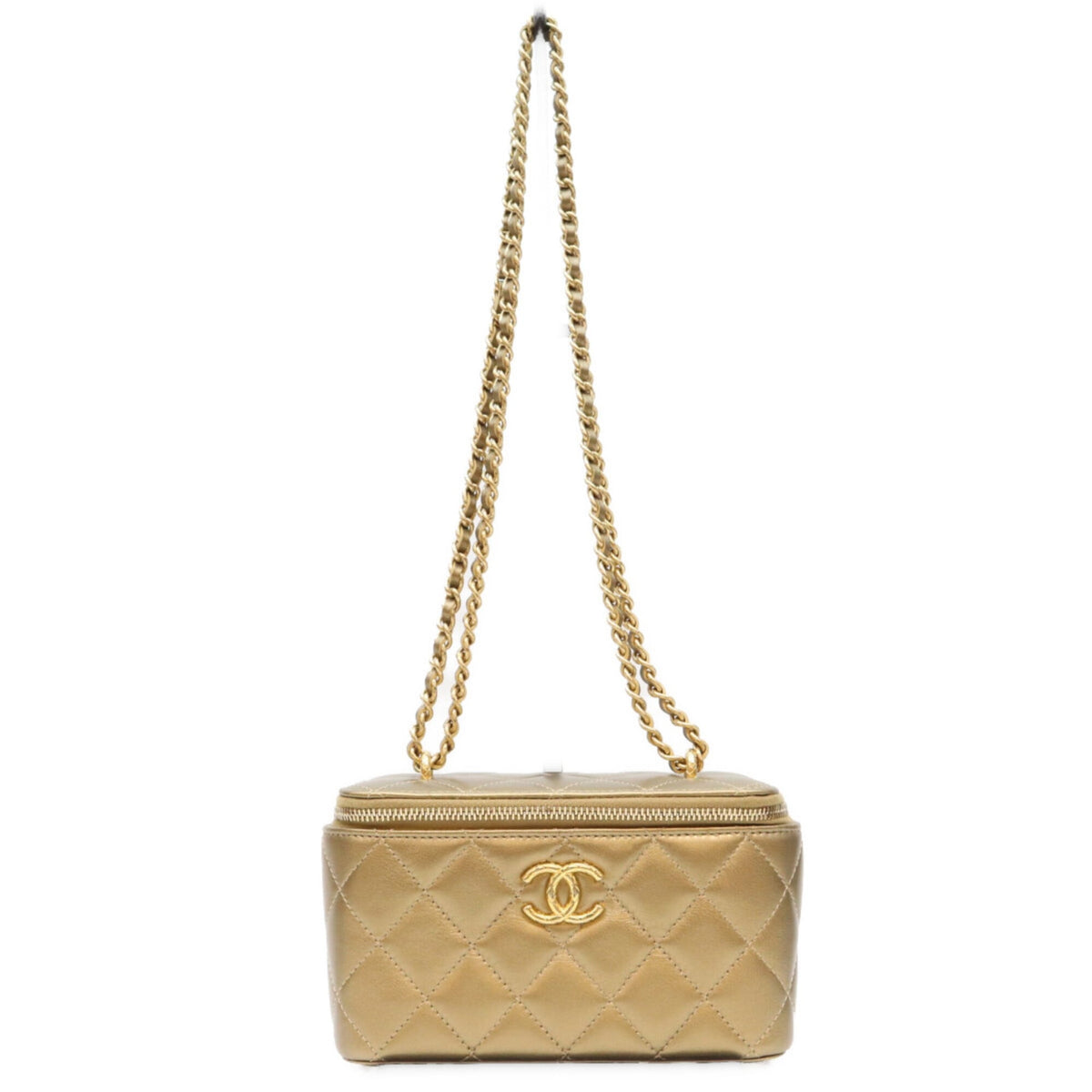 All Slide Long Vanity Case with Chain Quilted Lambskin Small