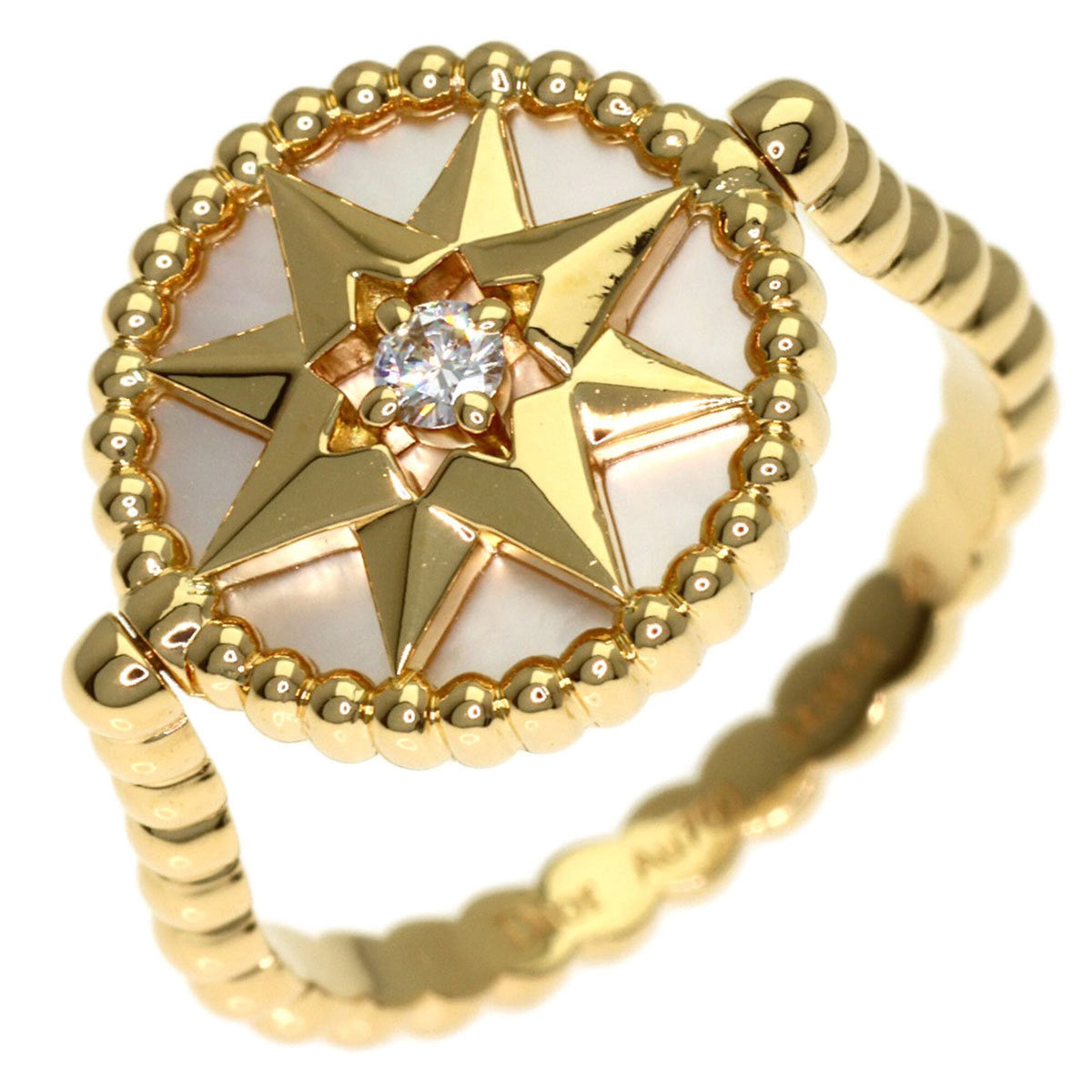 Band Ring 18K Yellow Gold with White Shell and Diamond