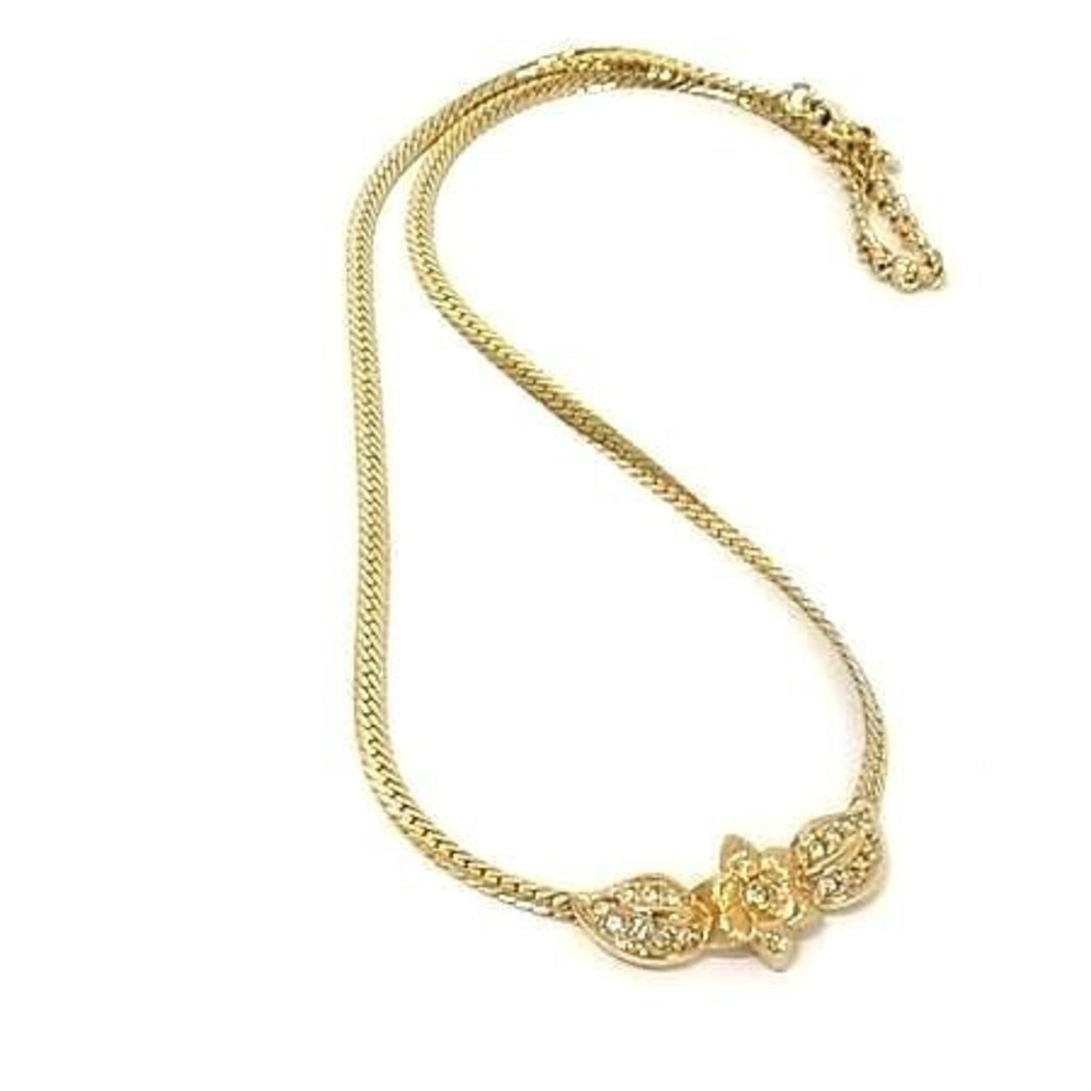 Pendant Necklace Metal and Rhinestone Gold
