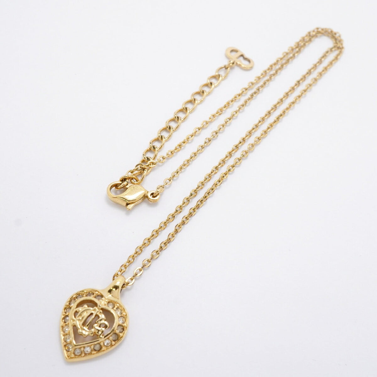 Emblem Heart Motif Pendant Necklace Gold and Rhinestone