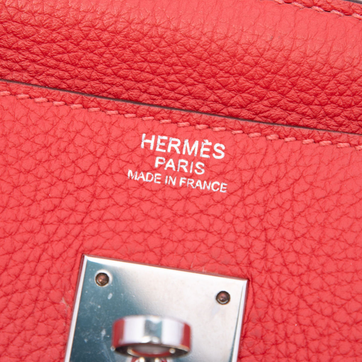 Birkin Handbag Red Clemence with Palladium Hardware 30