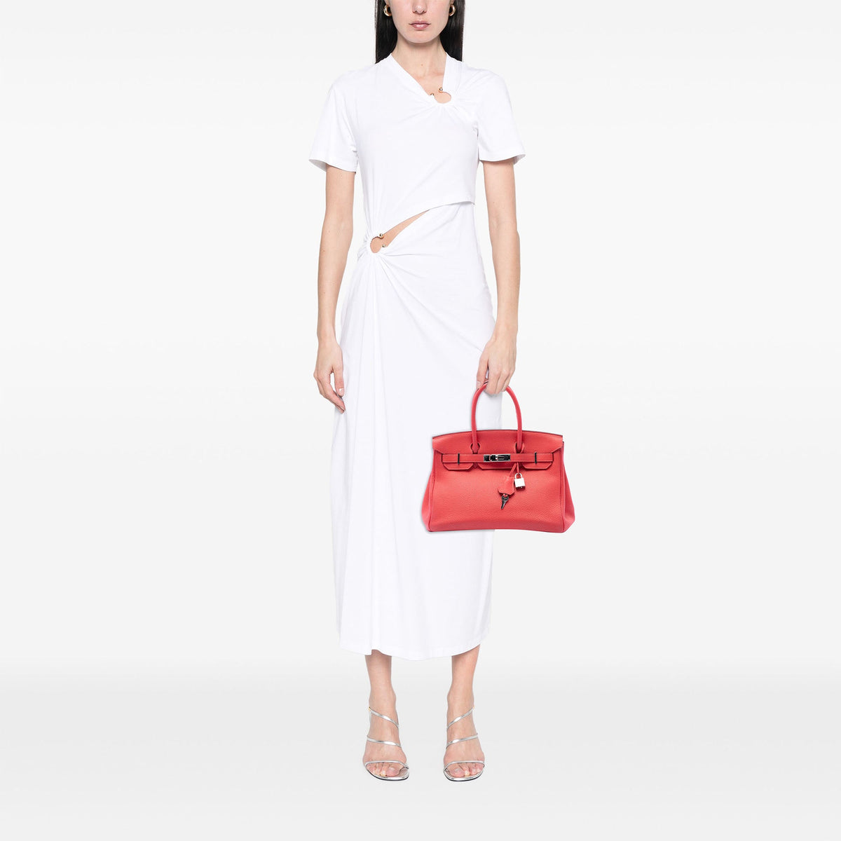 Birkin Handbag Red Clemence with Palladium Hardware 30