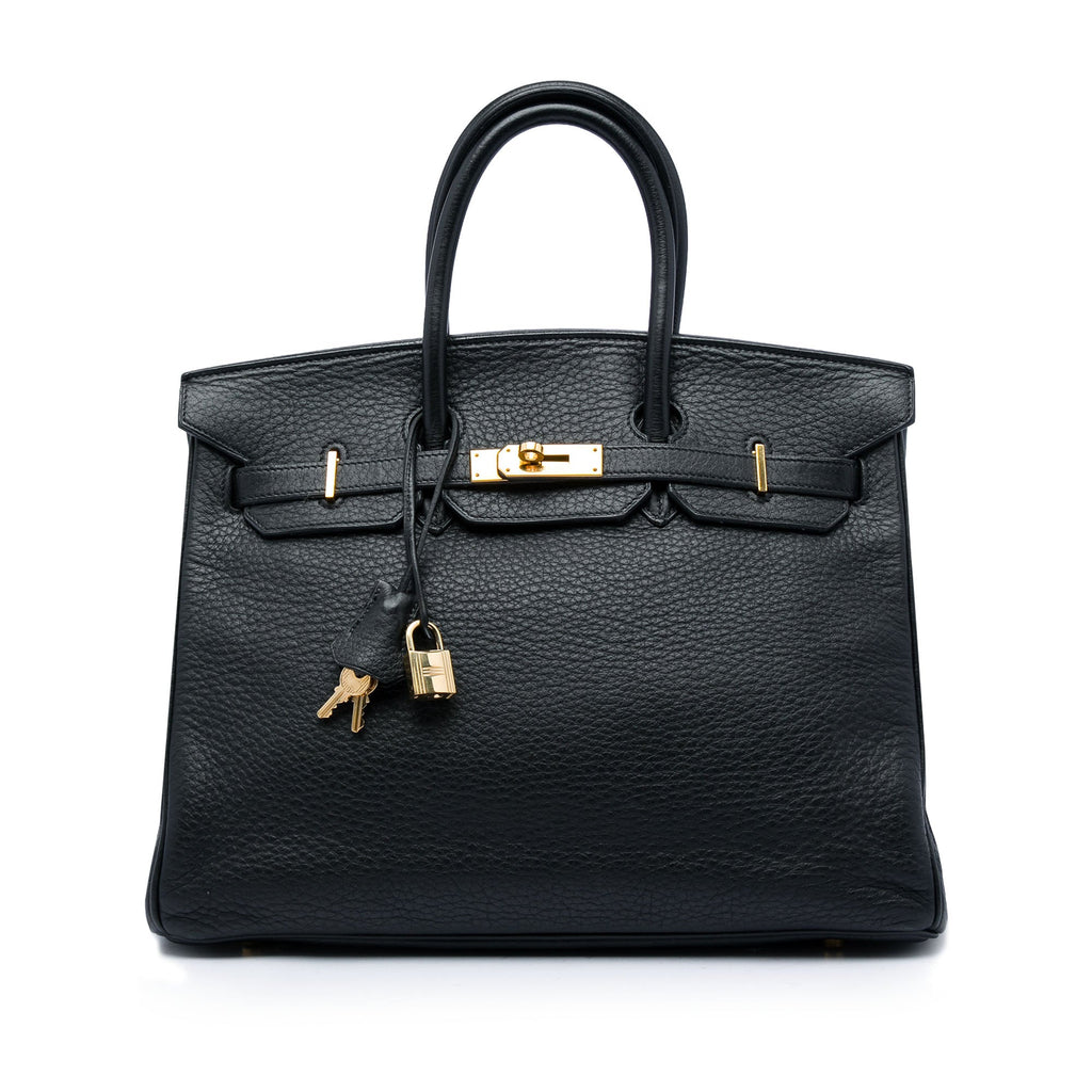 Birkin Handbag Black Clemence with Gold Hardware 35