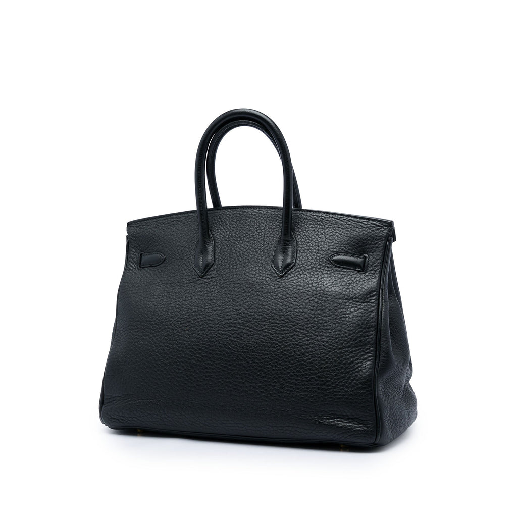 Birkin Handbag Black Clemence with Gold Hardware 35