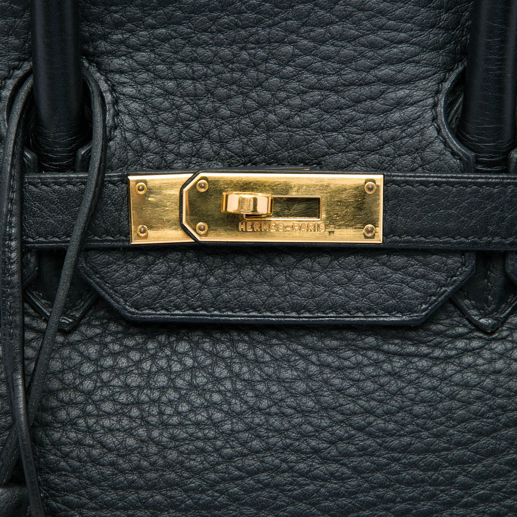 Birkin Handbag Black Clemence with Gold Hardware 35