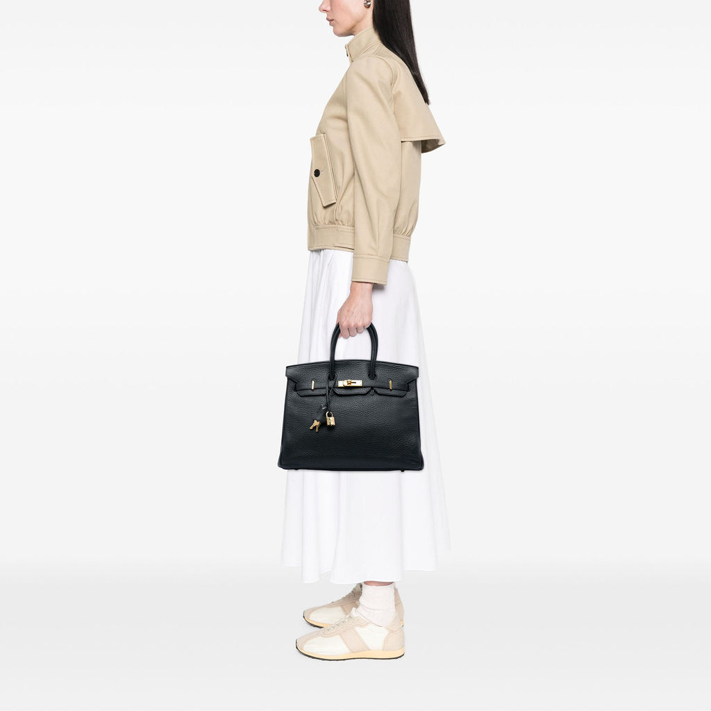 Birkin Handbag Black Clemence with Gold Hardware 35