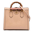 Diana NM Logo Bamboo Handle Tote Embossed Leather Small