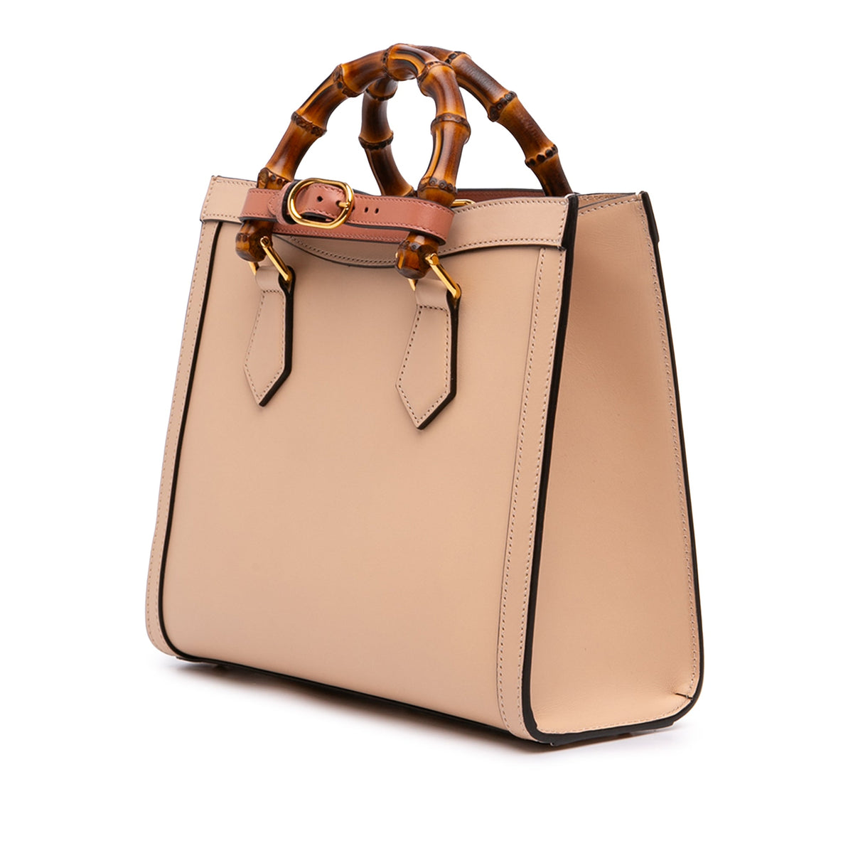 Diana NM Logo Bamboo Handle Tote Embossed Leather Small
