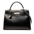 Kelly Handbag Black Box Calf with Gold Hardware 32