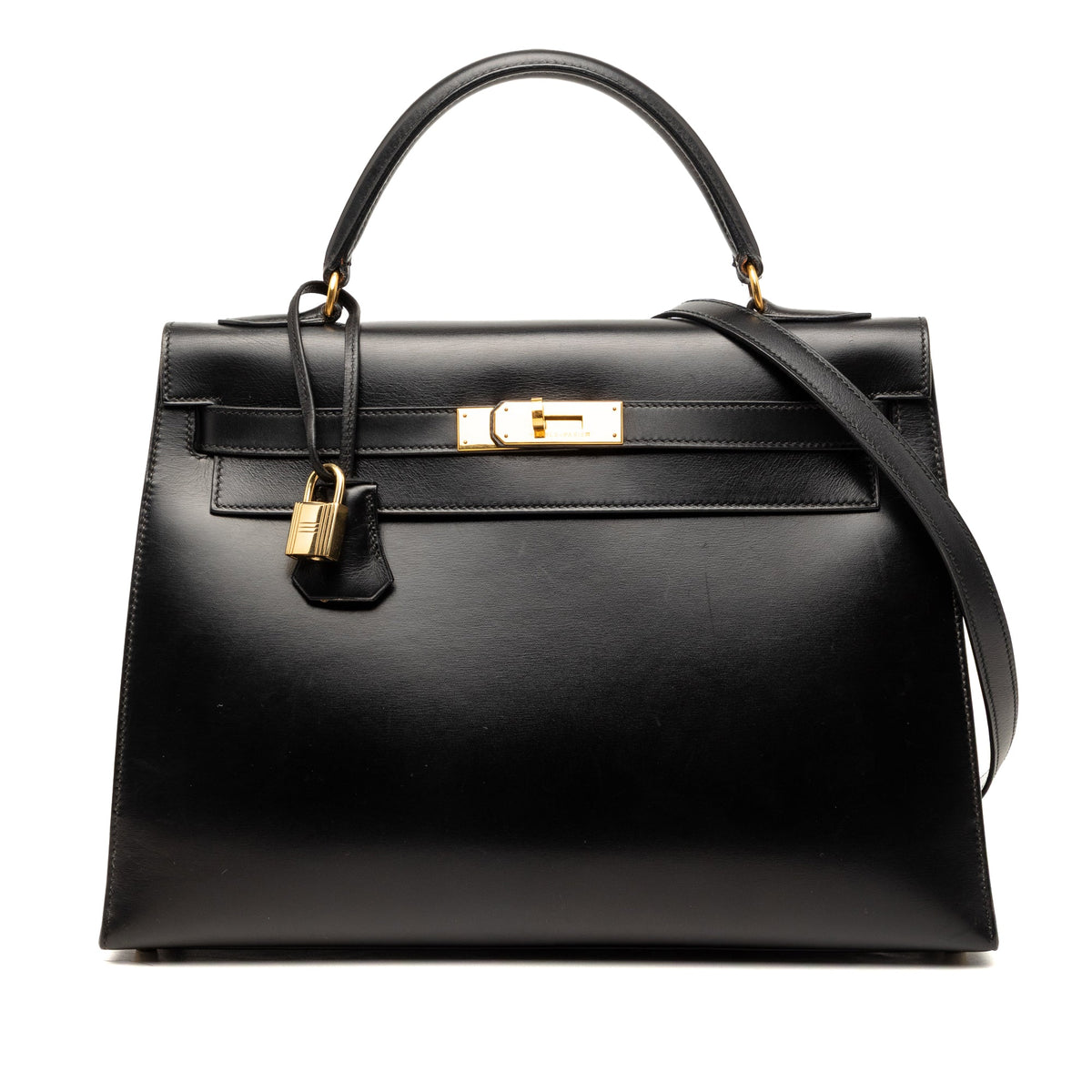 Kelly Handbag Black Box Calf with Gold Hardware 32