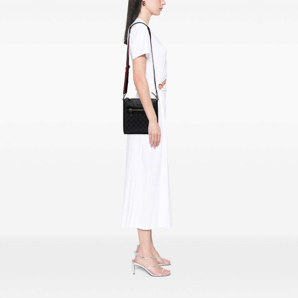 Web Strap Front Zip Messenger Bag GG Coated Canvas Small