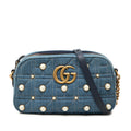 Pearly GG Marmont Shoulder Bag Embellished Matelasse Denim Small