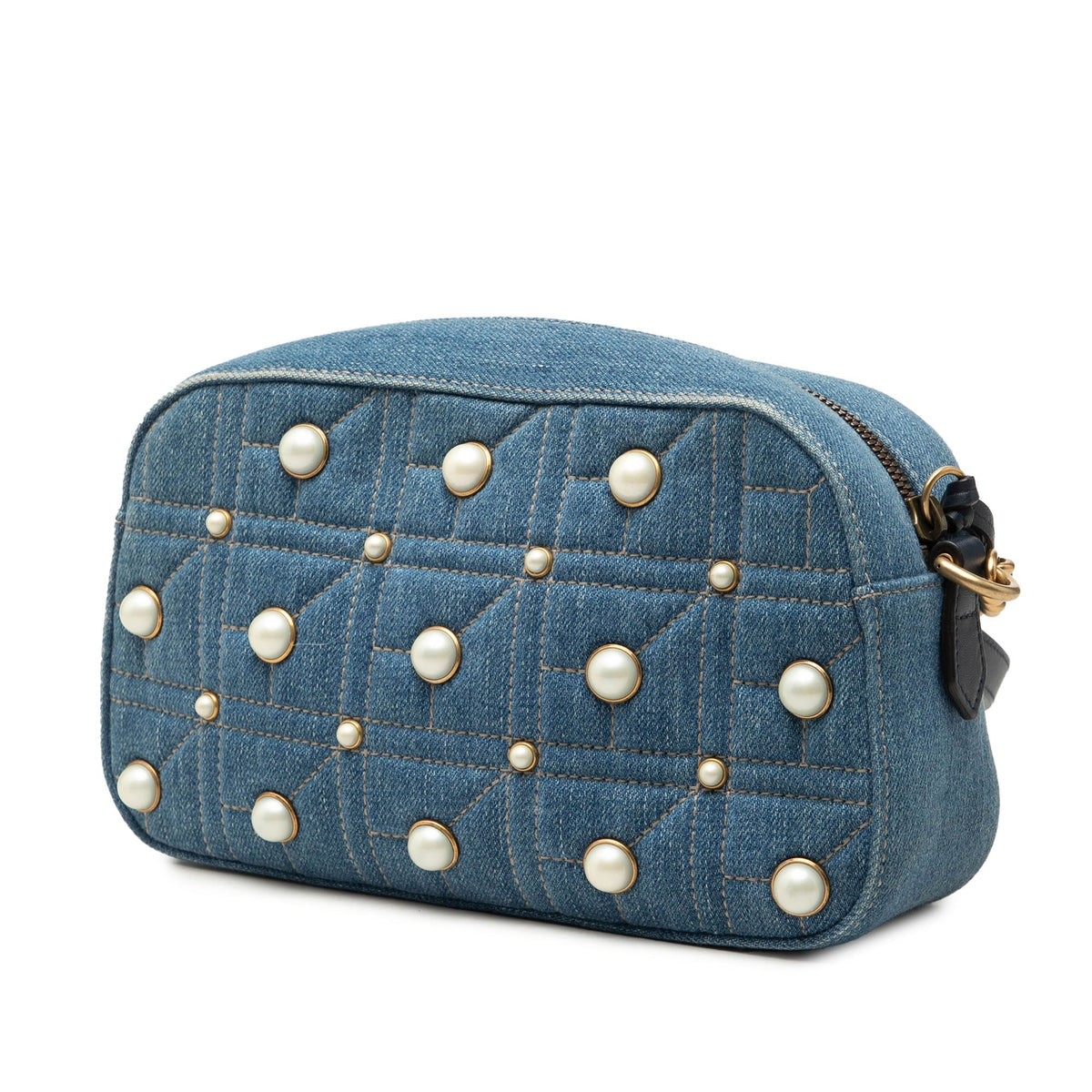 Pearly GG Marmont Shoulder Bag Embellished Matelasse Denim Small