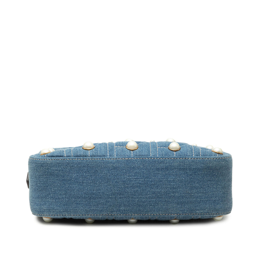 Pearly GG Marmont Shoulder Bag Embellished Matelasse Denim Small
