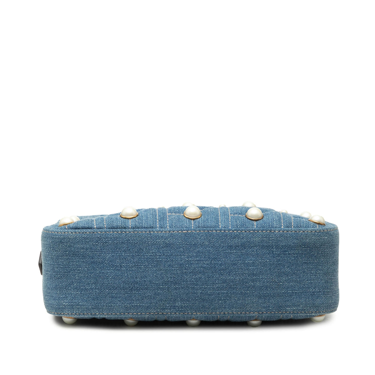 Pearly GG Marmont Shoulder Bag Embellished Matelasse Denim Small