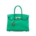 Birkin Handbag Green Clemence with Gold Hardware 30